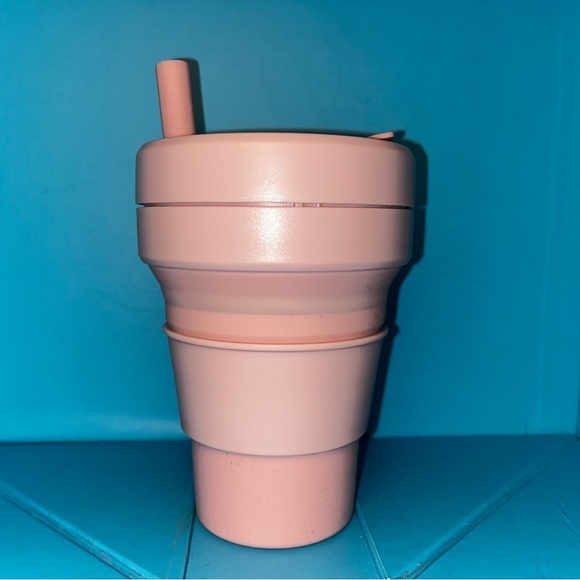 STOJO 16oz. Collapsible Travel Cup with Straw - Carnation Pink. - Picture 2 of 9